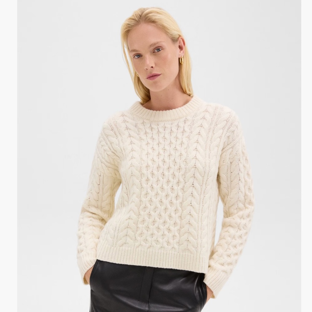 Theory Cable Knit Sweater in Felted Wool-Cashmere